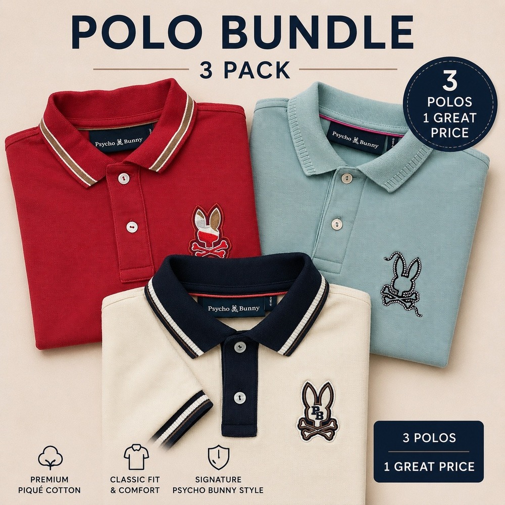 Bundle Psycho Bunny Kids Polo Shirt Size 10-12 M Cotton Pique Red Blue Cream EUC